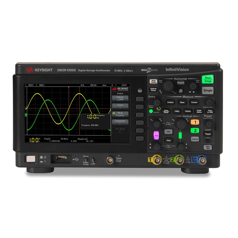 是德DSOX1202G 示波器：70/100/200 MHz，2 個模擬通道，內置波形發生器