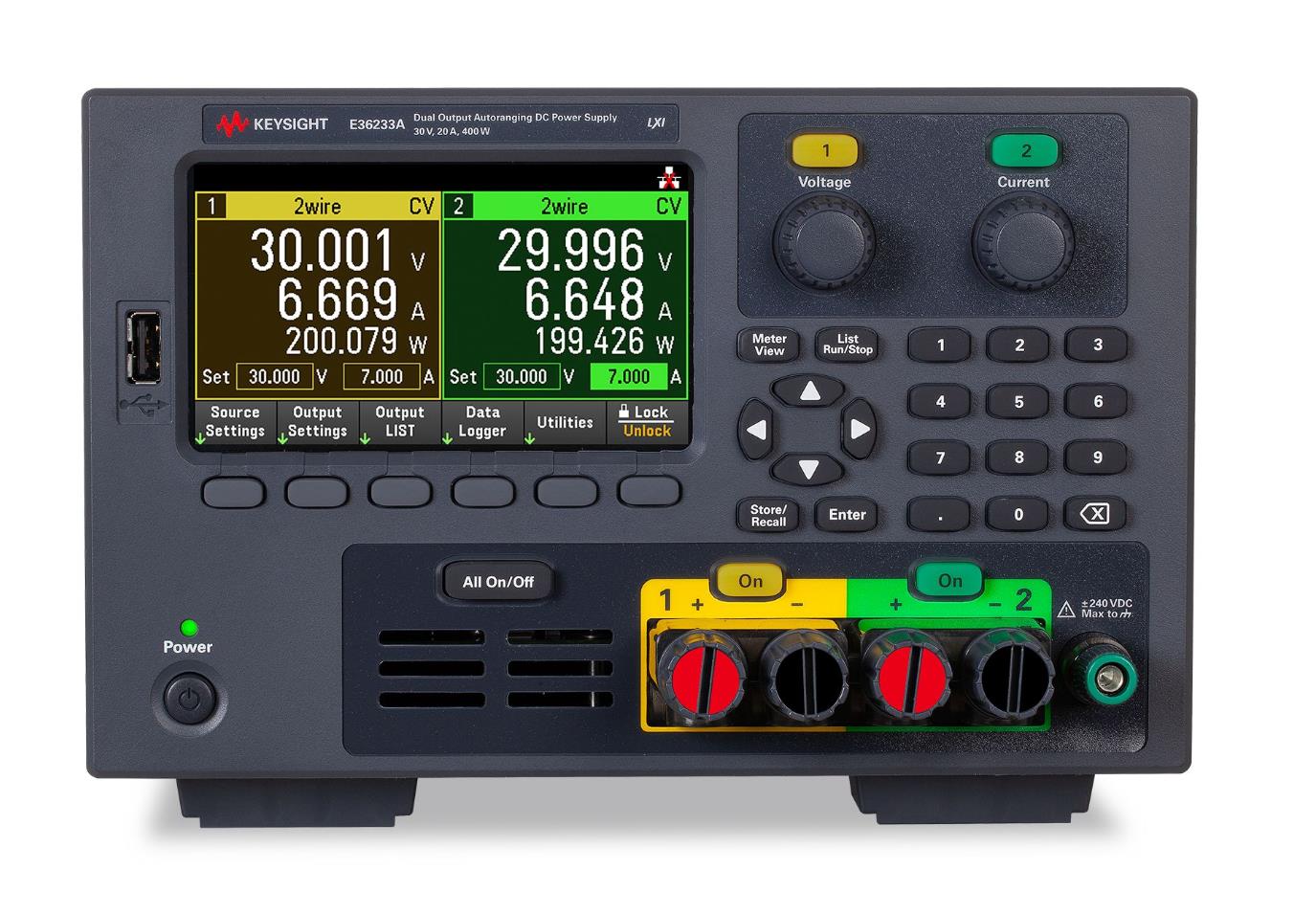 是德E36233A 400 W 自動量程雙路輸出電源，30 V，20 A