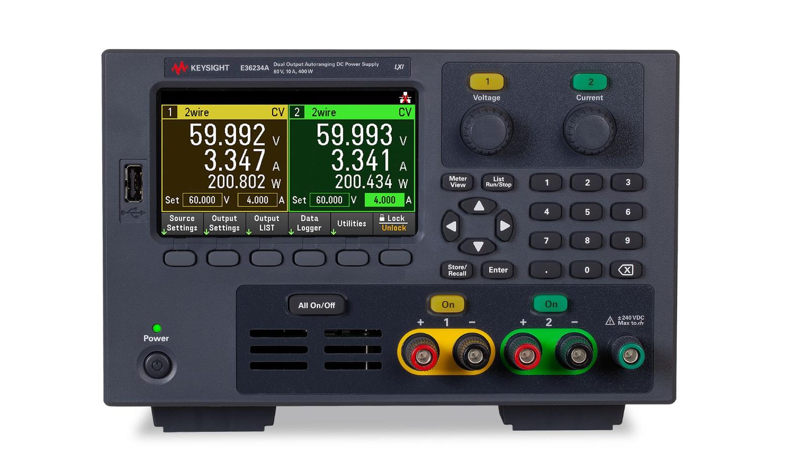 是德E36234A 自動量程雙路輸出電源，60 V，10 A，400 W